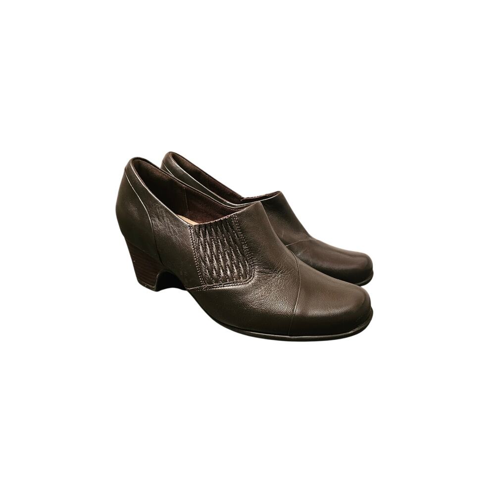 NEW Women’s Clark’s‎ Tigre De Cuir 8N Sugar maple  Brown Leather Block Heel NWOB